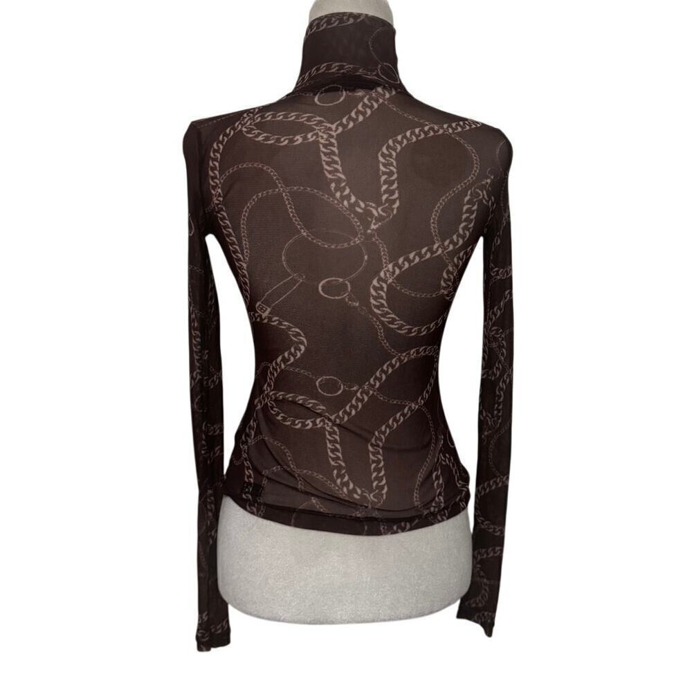 Ksubi Sheer Mesh Chain Print Turtleneck Top – Brown – XS-Y2k Grunge Indie Sleeze - Picture 4 of 6